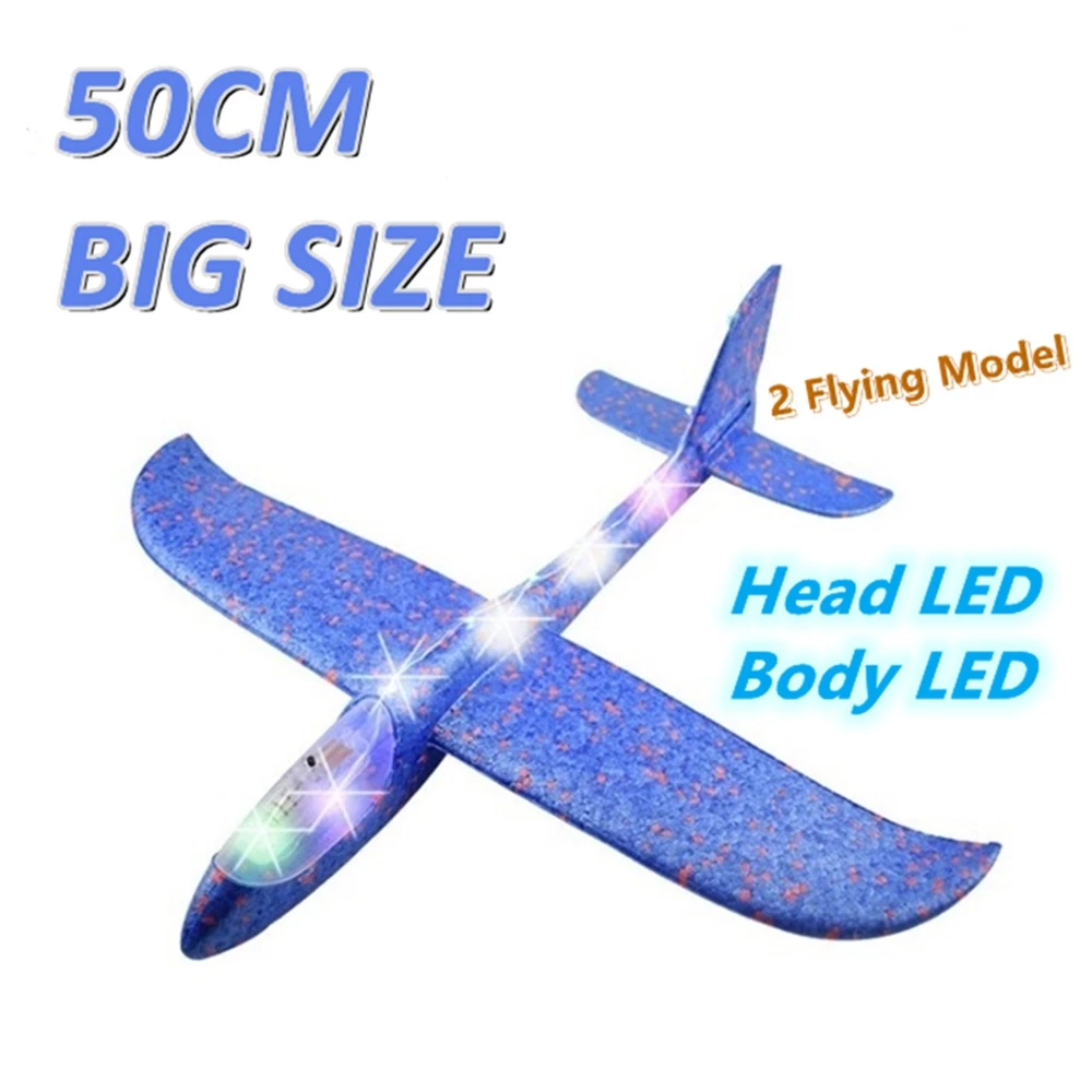 (Random Color) 48cm LED DIY Kids Toys Hand Throw Flying Glider Plane Foam Aeroplane Model Fillers Flying Glider Plane