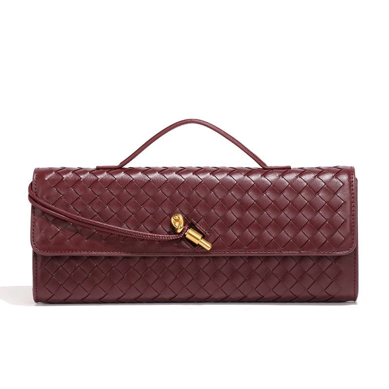 Woven Bag PU Leather One-Shoulder Baguette  Clutch Dinner Bag All-Match Women Sling bag