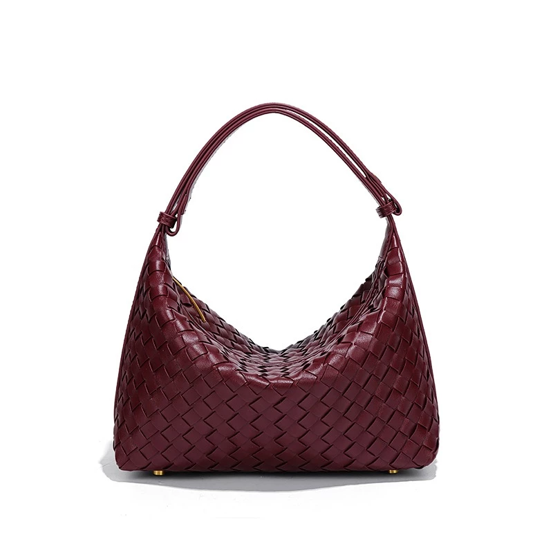 Small Woven Bag PU leather  All-Match Hand-Woven Fashion Simple Lunch Box Underarm Handbag