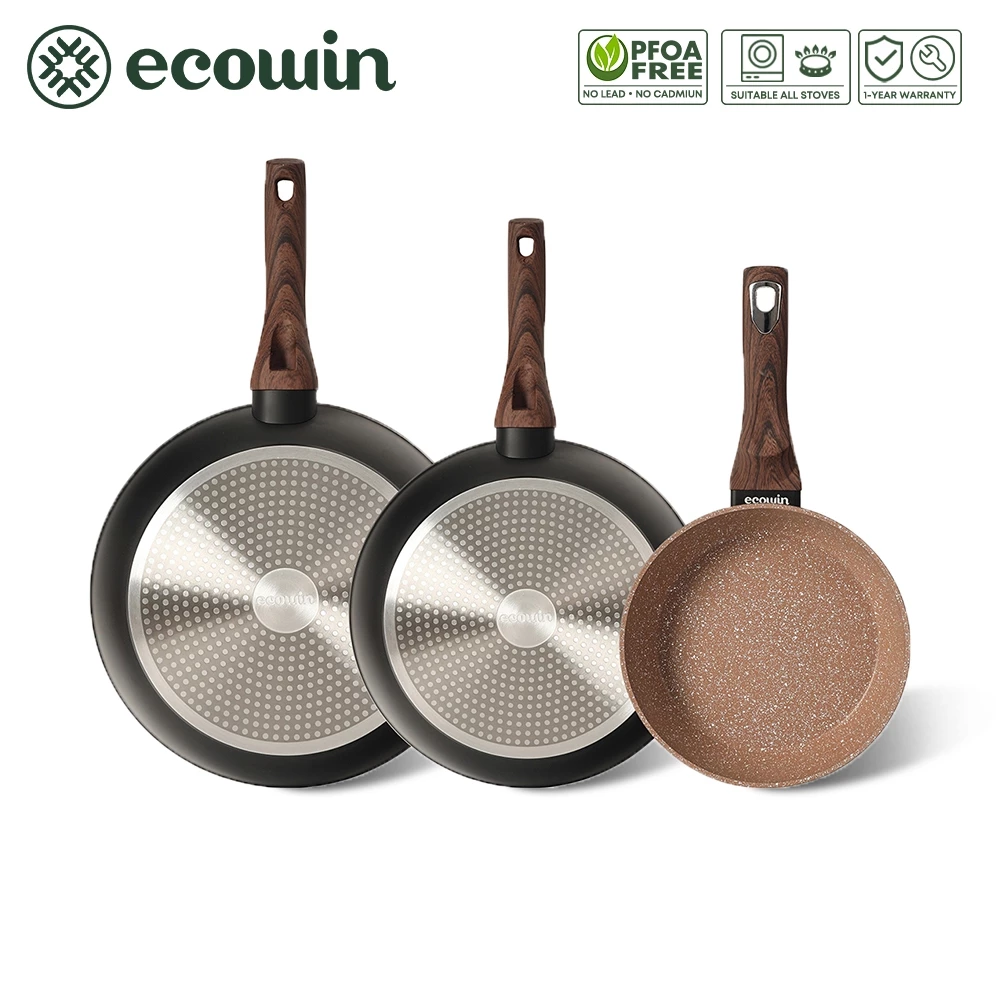 ecowin 20/26/30cm Non Stick Frying Pan without Lid Granite Stir-fry Pan for Induction Cooker (NO PFAS & PTFE & PFOA) CoCo Series
