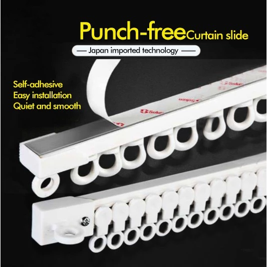 Curtain track self-adhesive installation without punching