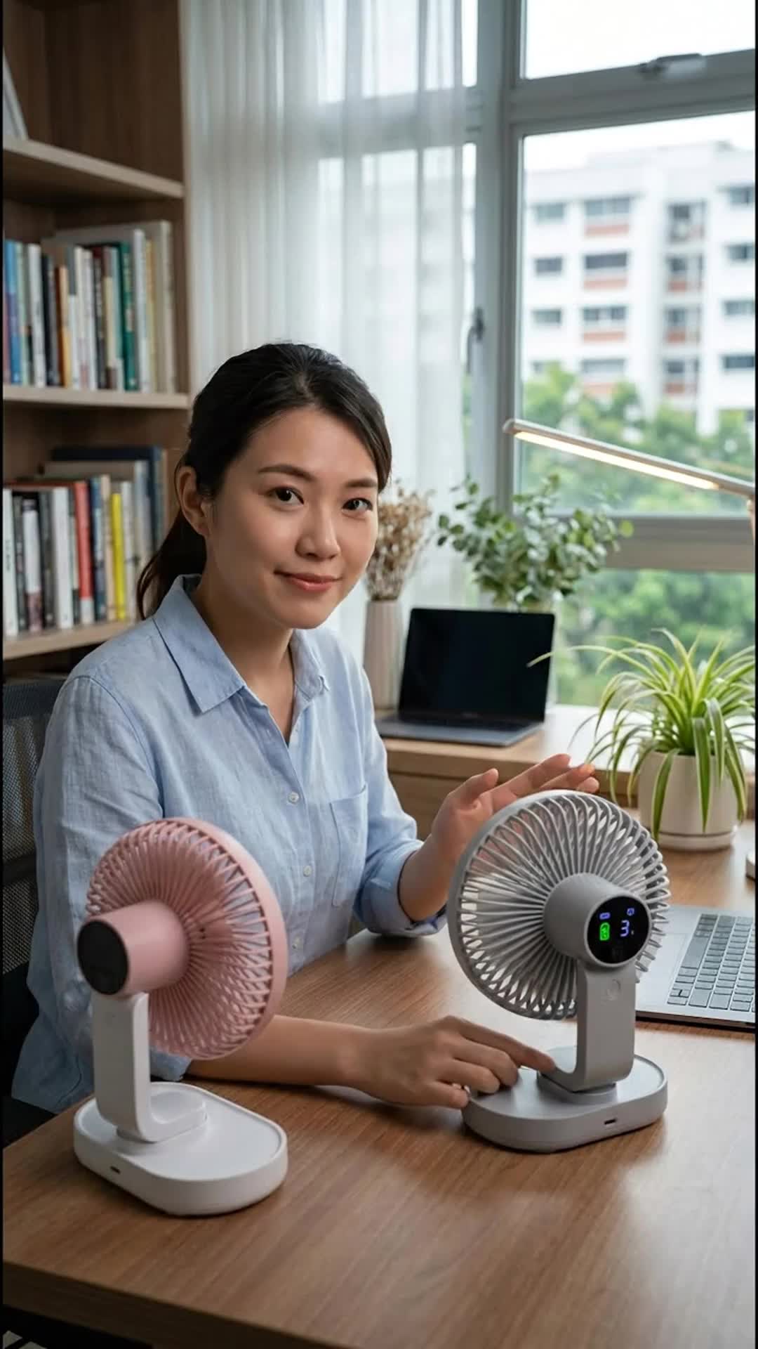 Wireless Auto Rotatable Table Fan Rechargeable Desk M #PortableFanSG #CoolingFan #USBFan #HomeAppliances #BeatTheHeat #ShopeeSG #ShopeeFinds