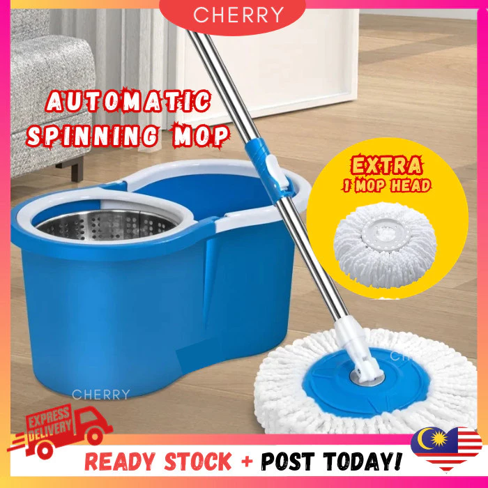 □CHERRY□ Automatic Spin Mop Mop Lantai Microfiber 360 Degree Rotating Spin Mop With Bucket Magic Floor Cleaning