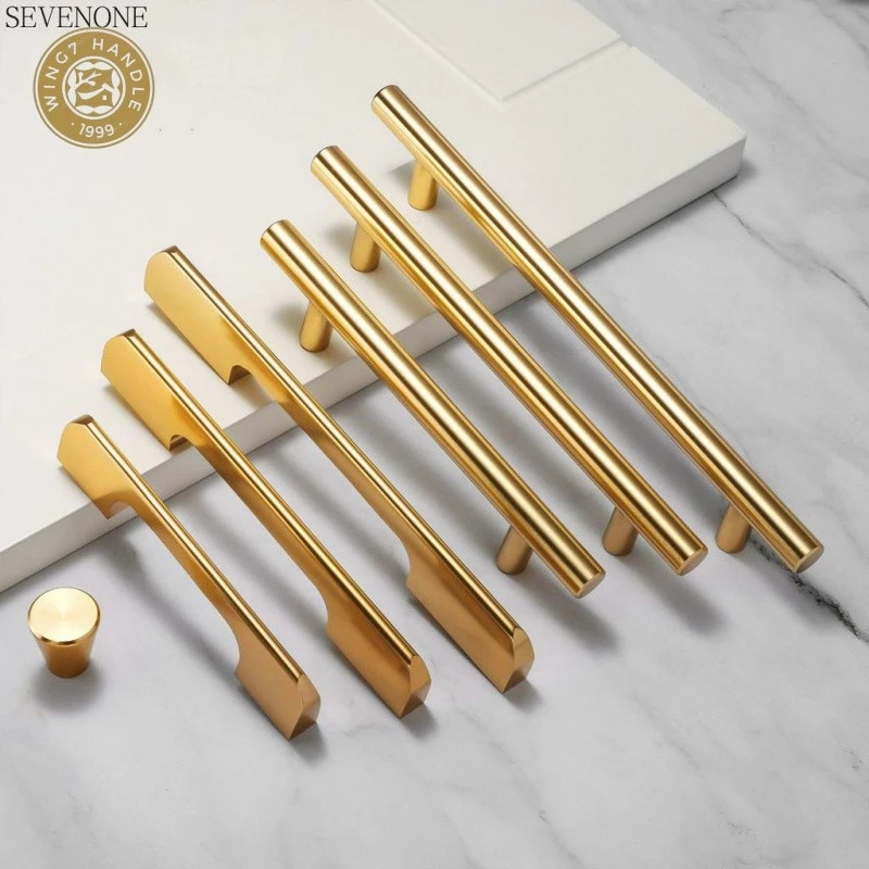 【In Stock】Solid Base Cabinet Handle Nordic Drawer \cabinet\furniture Aluminum Handle Golden