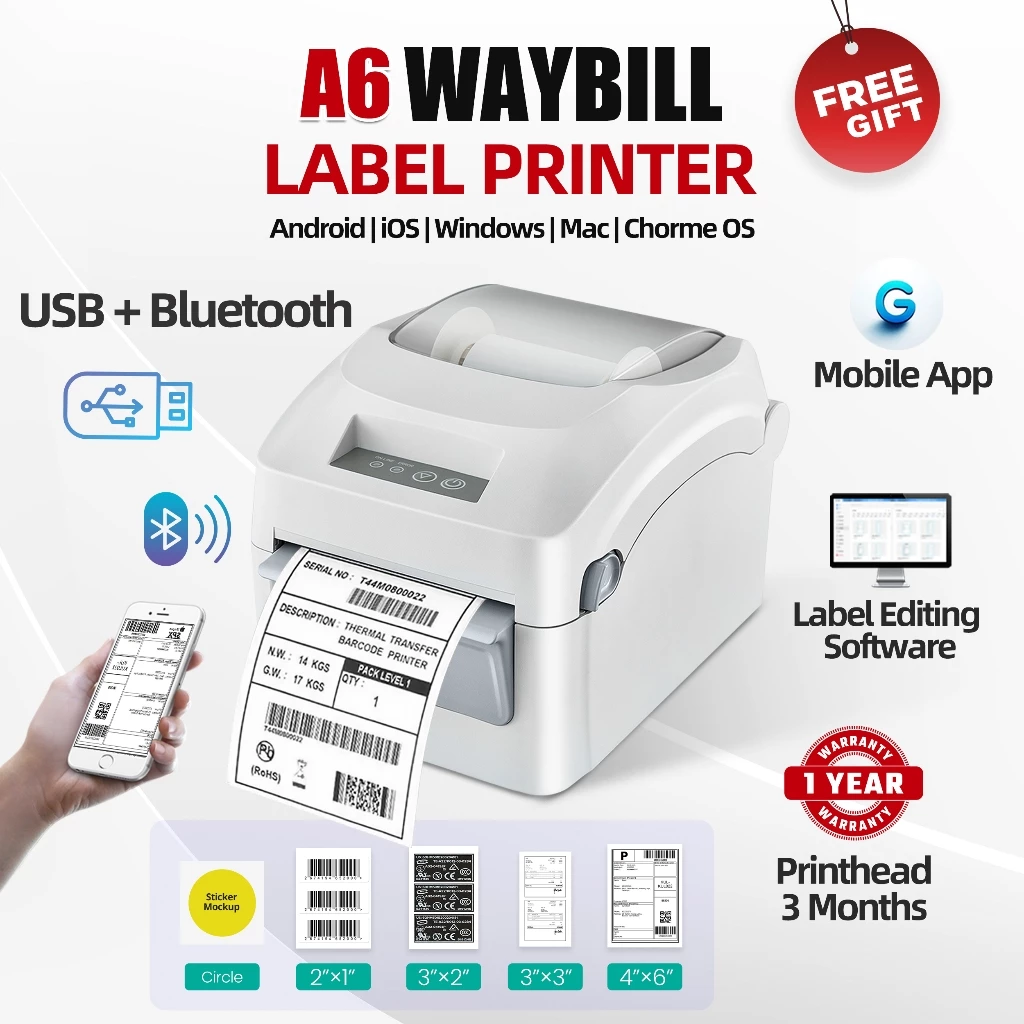 GROZZIIE USB /Bluetooth /WiFi Thermal Printer for Waybill Barcode Label Print