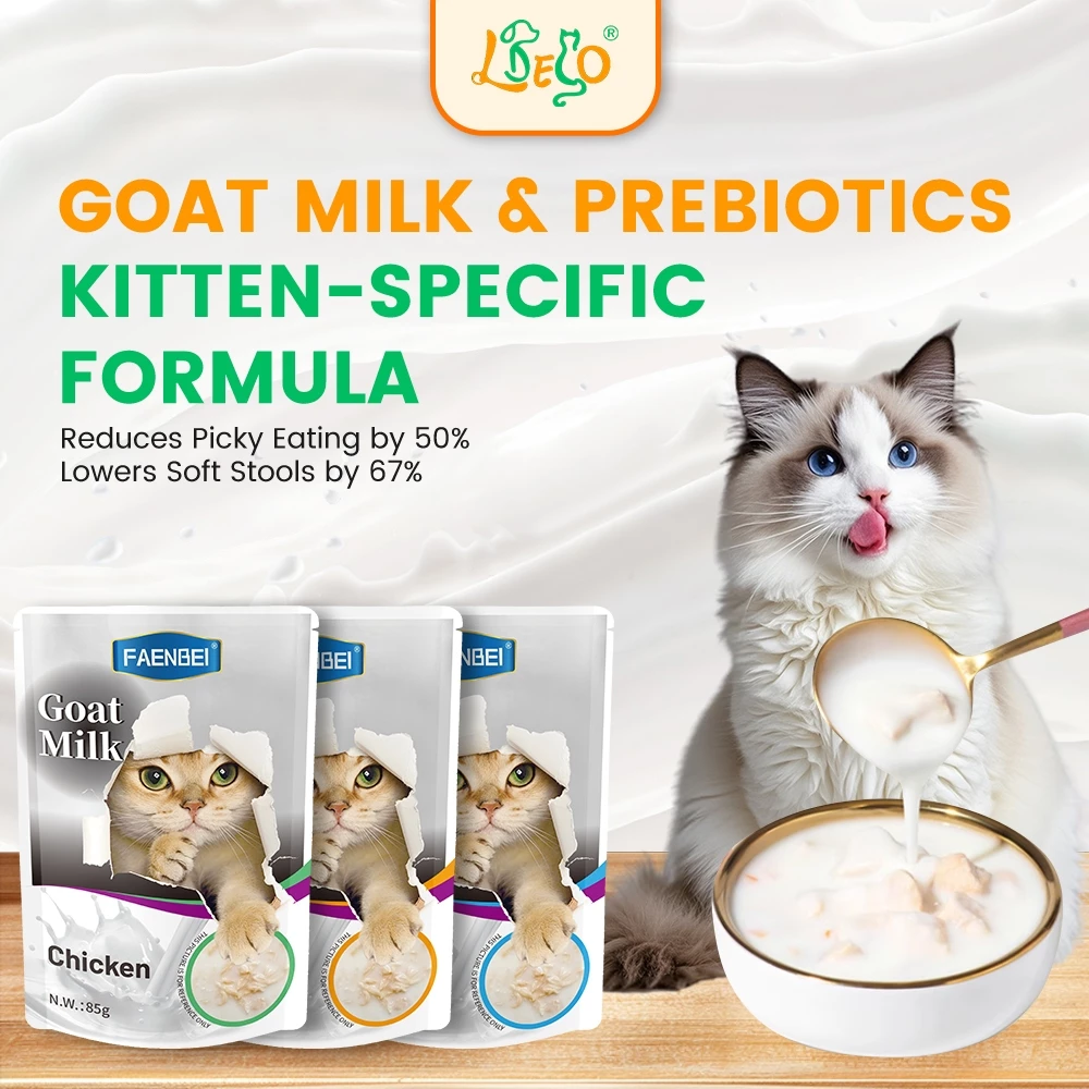 LDECO Goat Milk Cat Wet Food Pouch 85g | Pet Wet Food | Chicken & Codfish & Milk | Cat Treat Easy To Digest