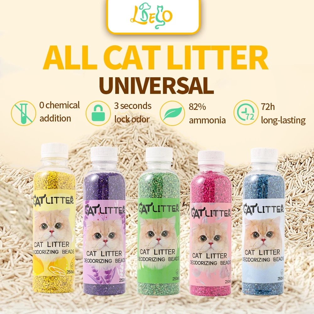 LDECO 5-Bottles Cat Litter Odor Control Deodorizing Beads, Unscented Litter Granules for Odor Control Cat-Safe Design