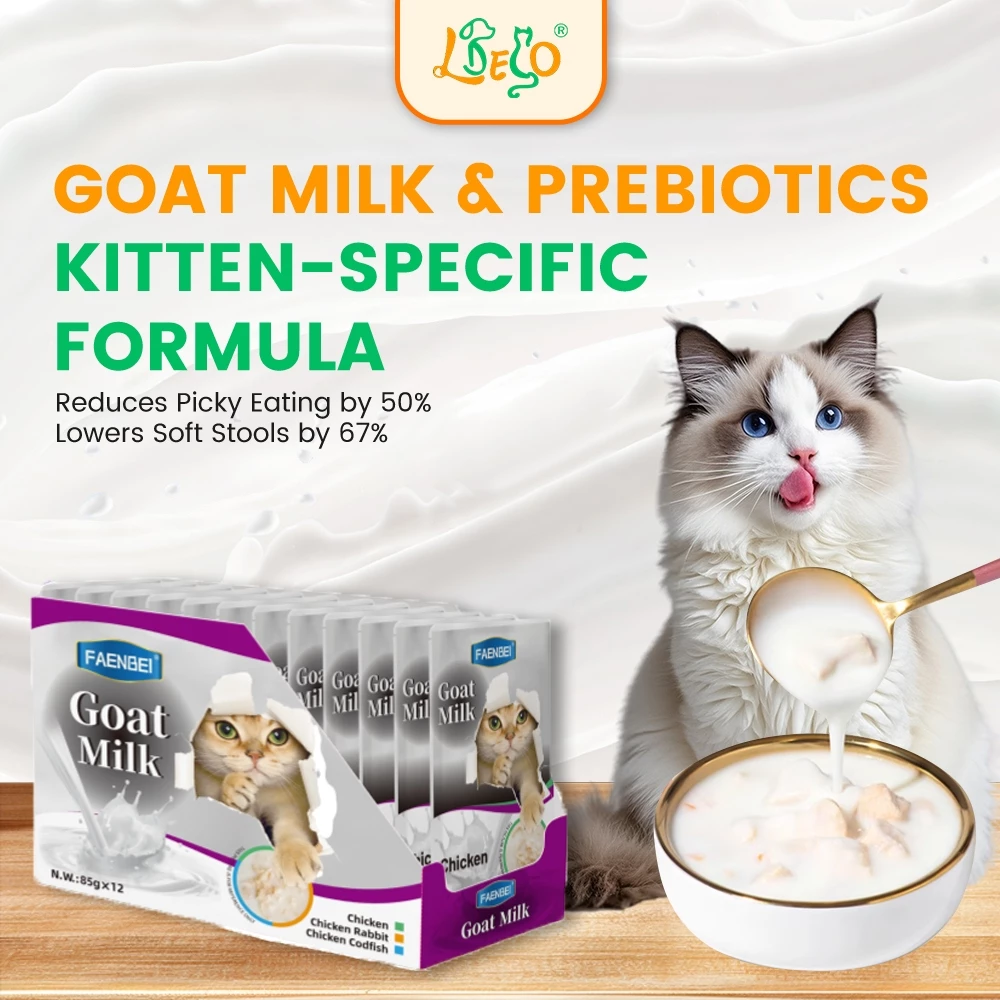 LDECO [12Pack]  Goat Milk Cat Wet Food Pouch 85g | Pet Wet Food | Chicken & Codfish & Milk | Cat Treat For Cats Pet
