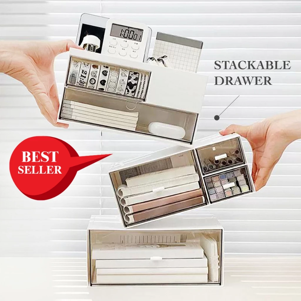 Desk Organiser Stationery Organizer Stackable Table Organiser Cosmetic Storage Box for Office Use