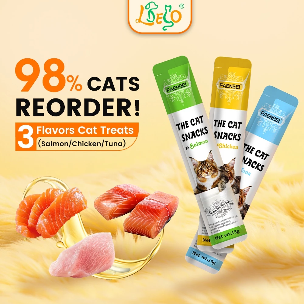 LDECO 100% Natural 15g Cat Treats Stick Tuna & Chicken & Salmon Cat Strip Snack Pet Wet Food 猫条 宠物零食