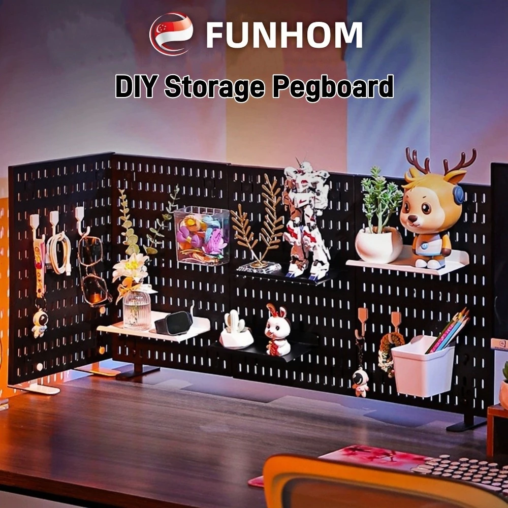 [SG Stock]DIY Pegboard Set Accessories Desk Organizer Pegboard Holder No Drill Wall Shelf Board Multiple Usage