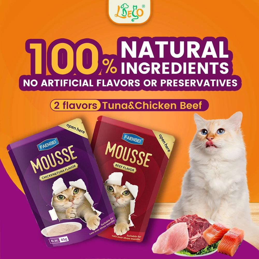 LDECO Premium Mousse Cat Wet Food 85g | Chicken & Tuna & Beef | Nutritious & Delicious Wet Meals Tasty Treat for Cats